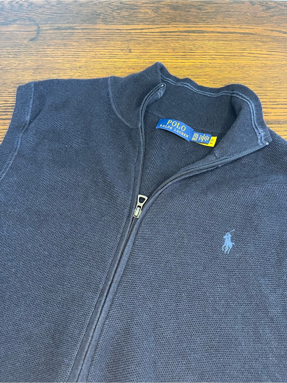 Polo Ralph Lauren Vest Mens 2XL XXL Navy Blue Full Zip Cotton Pony Knit